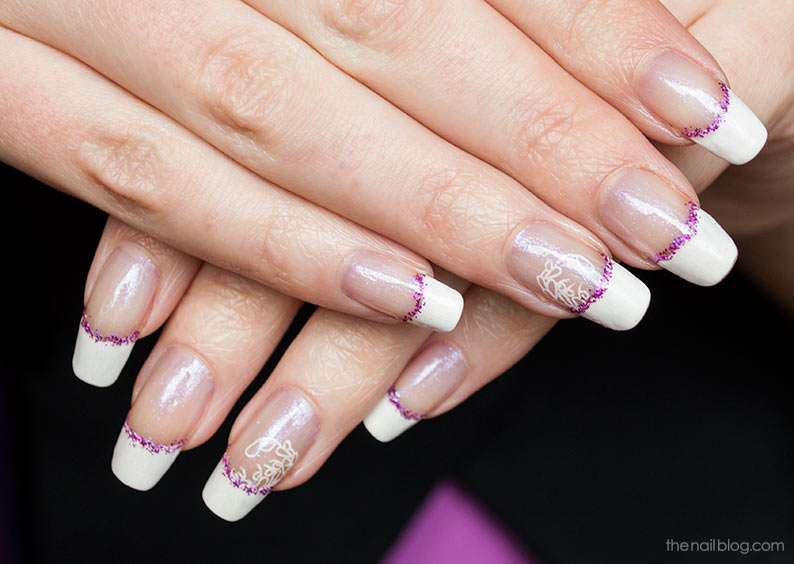French manicure with purple glitter
