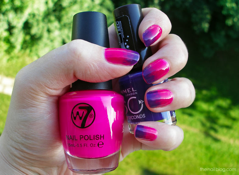 Hot pink magenta violet ombre manicure
