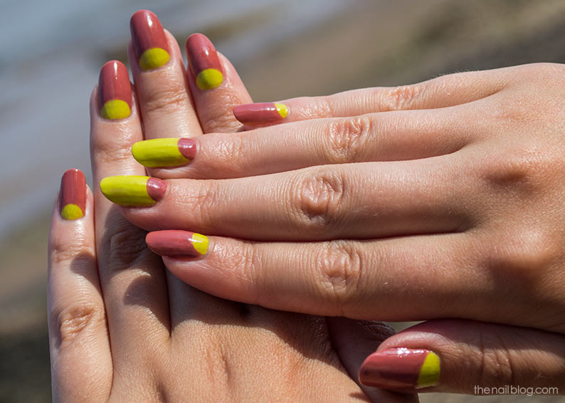 reverse french lime brown nails